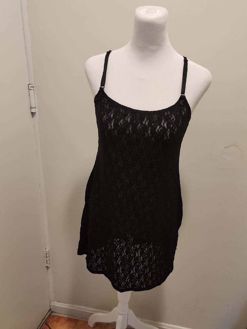 Vintage Sheer Black Lace Chemise by Cacique